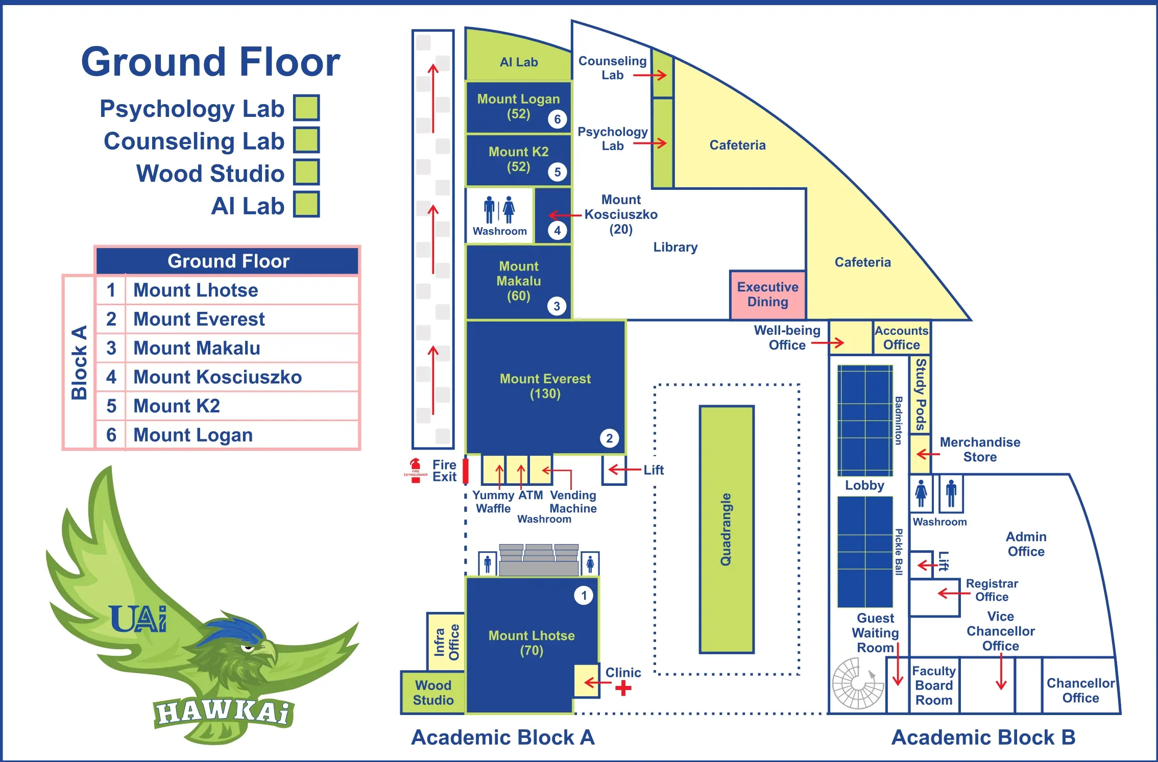 Floor plan of the ground floor showing festival venues and facilities